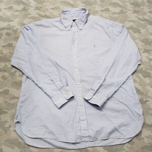 Ralph Lauren Shirt Mens 18 Blue Stripped Slim Fit Long Sleeve Button-Up